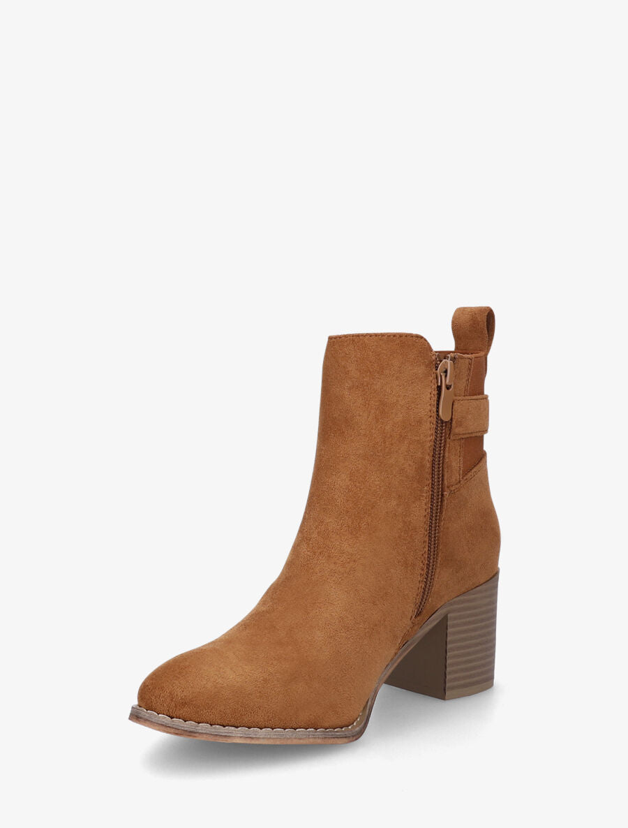 Bottines à boucle en suédine - Camel - 3