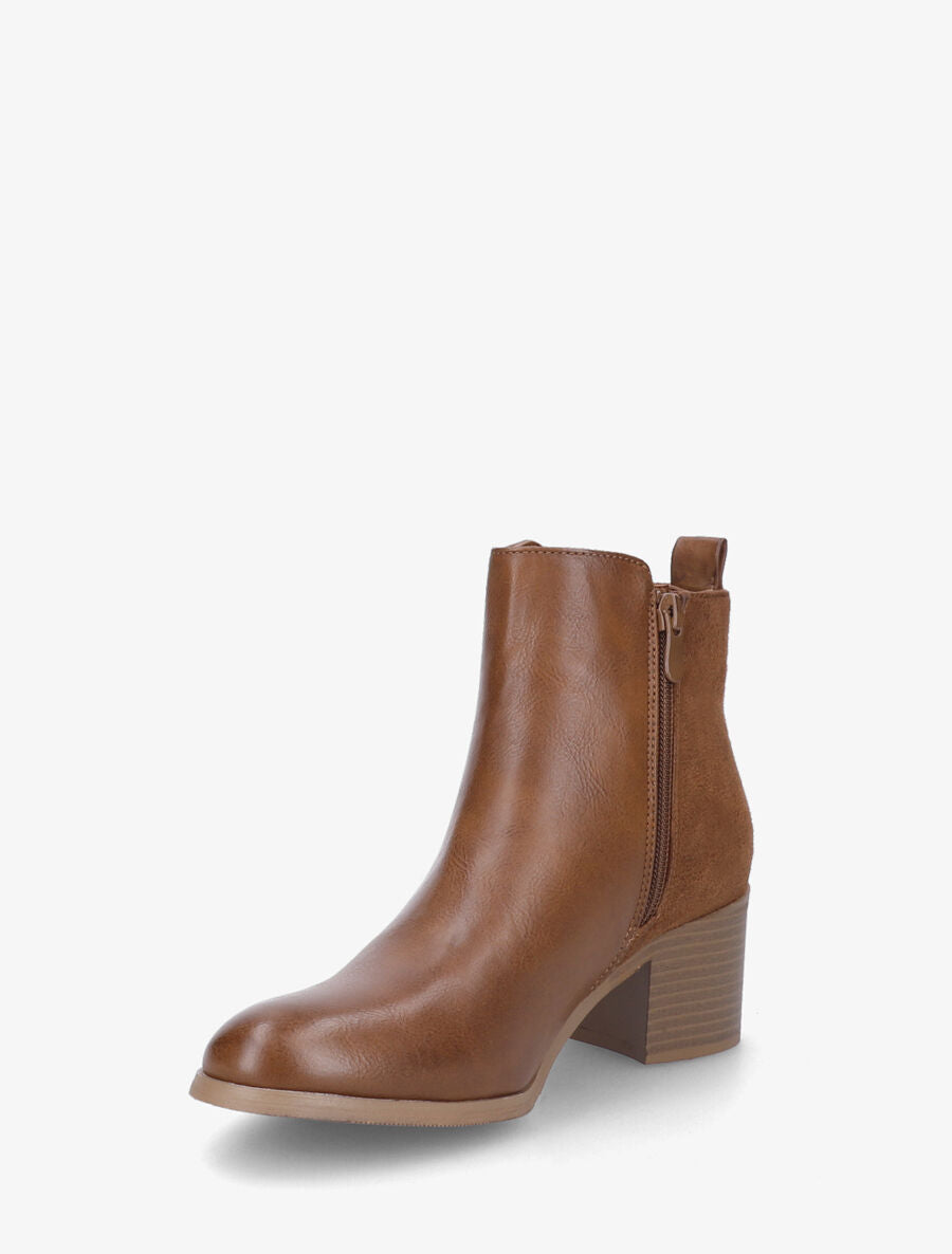 Bottines bi-matière à zip - Camel - 3