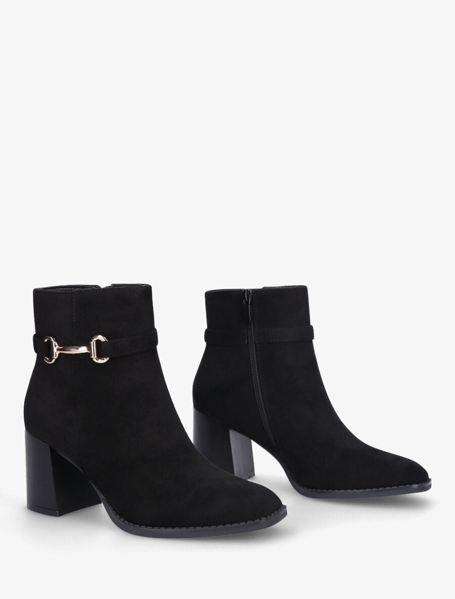 Bottines en suédine à talon et boucle - Noir - 4
