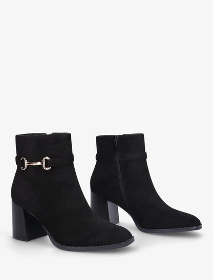 Bottines en suédine à talon et boucle - Noir - 4