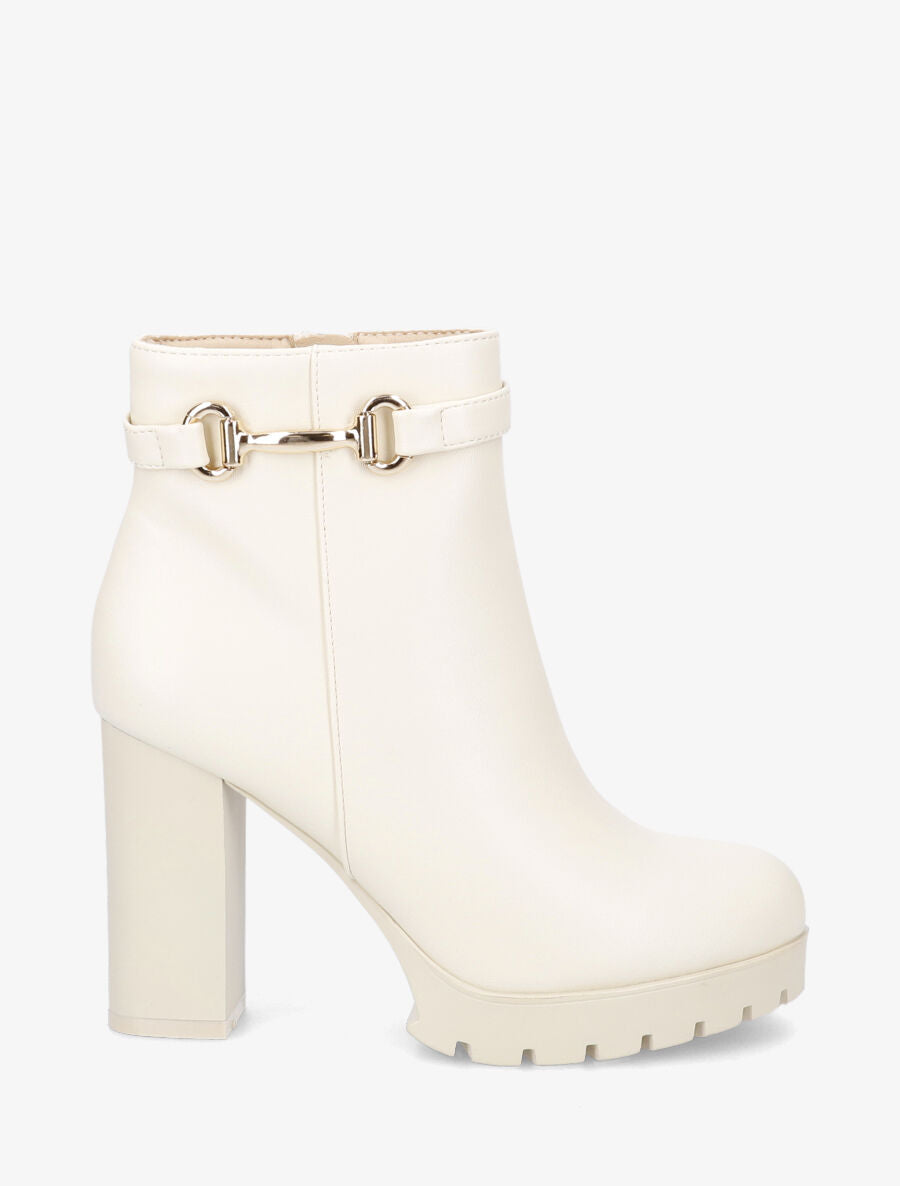 Bottines en simili à talon haut et boucle - Beige - 1