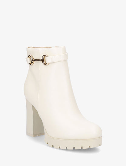 Bottines en simili à talon haut et boucle - Beige - 2