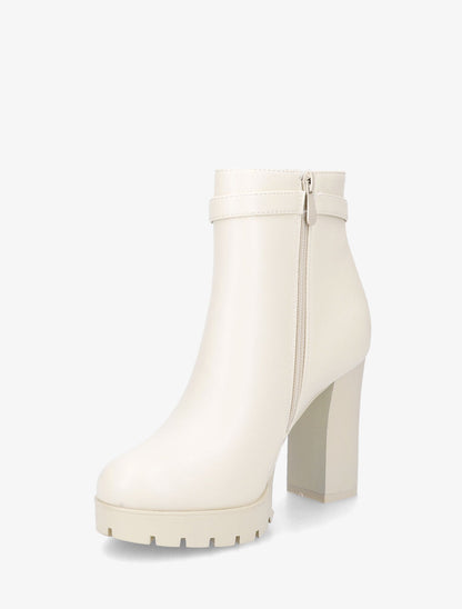 Bottines en simili à talon haut et boucle - Beige - 3