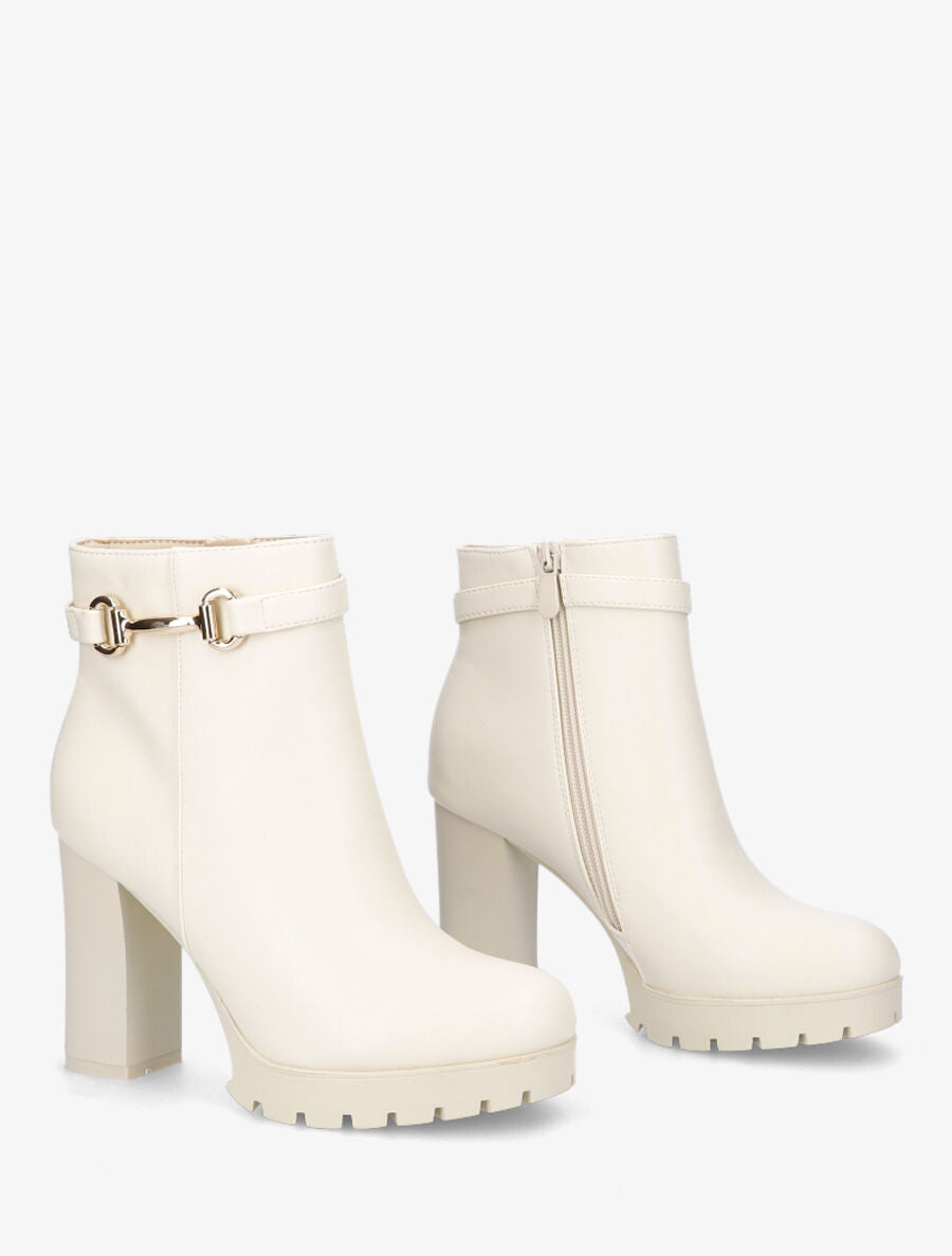 Bottines en simili à talon haut et boucle - Beige - 4