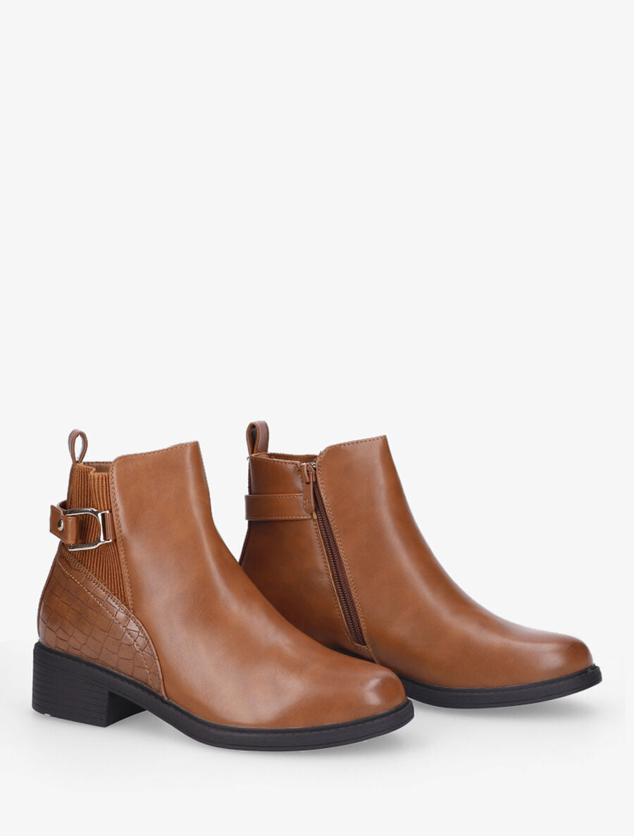Bottines croco à boucle - Camel - 4