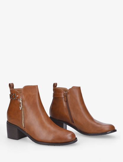 Bottines à zip et boucle - Camel - 4
