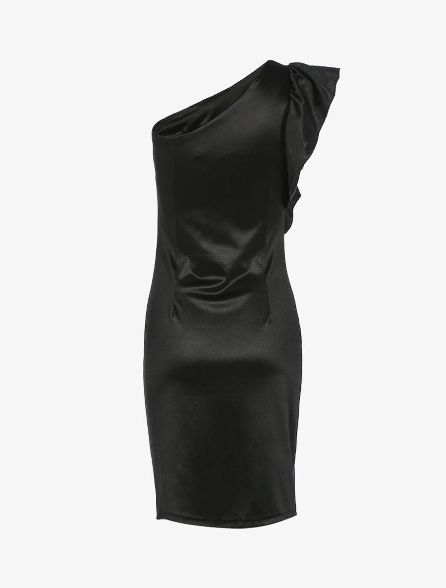 Robe épaule nue et côté volanté - Noir - 2
