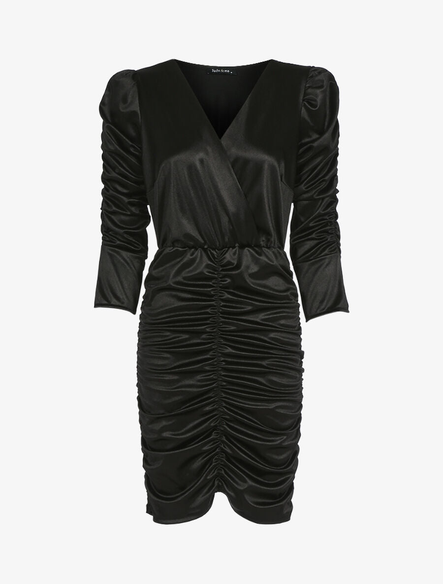 Robe froncée à manches longues - Noir - 1