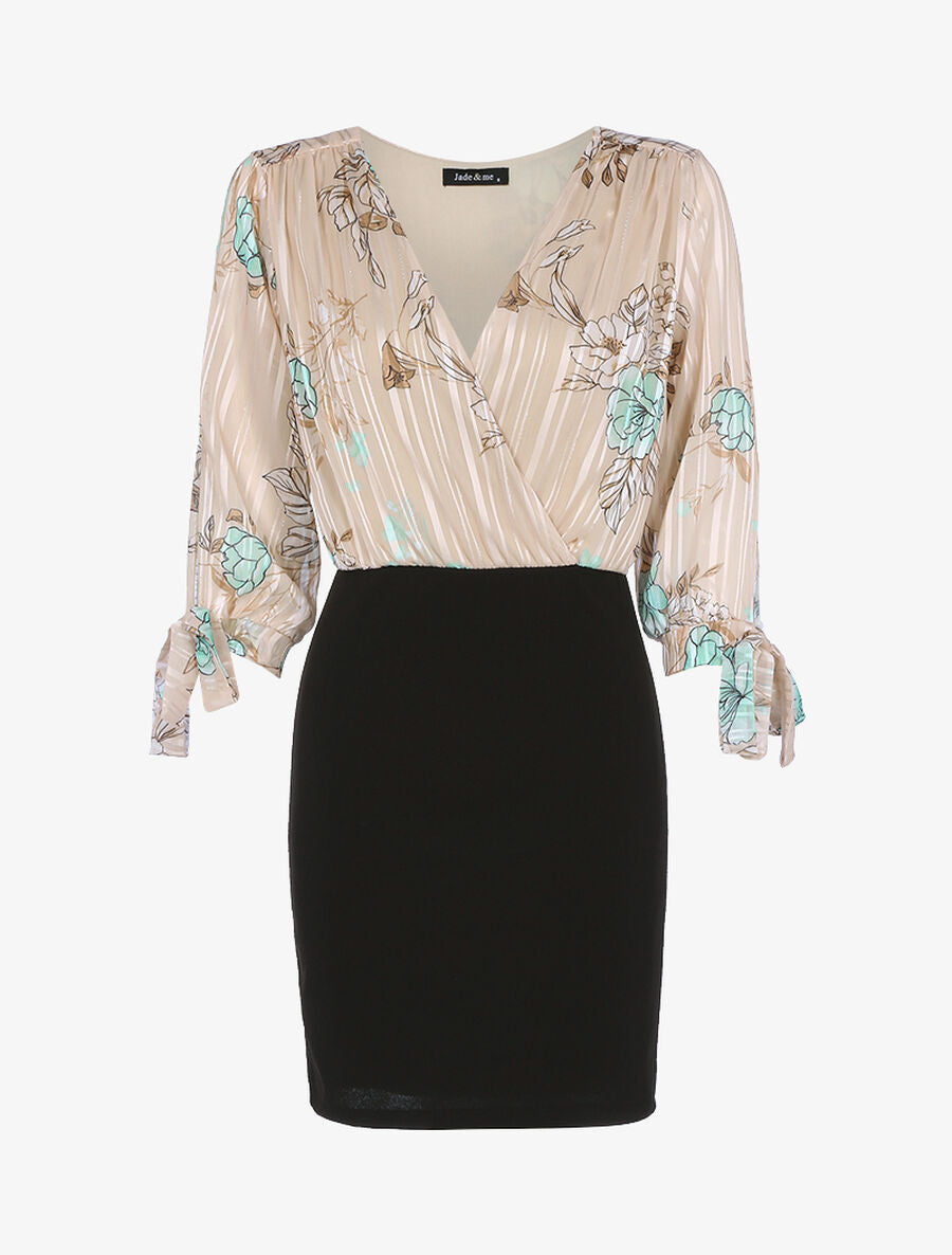 Robe à buste fleuri - Beige - 1