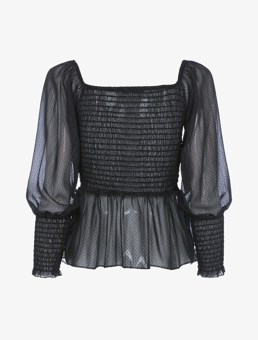 Top court ajouré à pois - Noir - 2