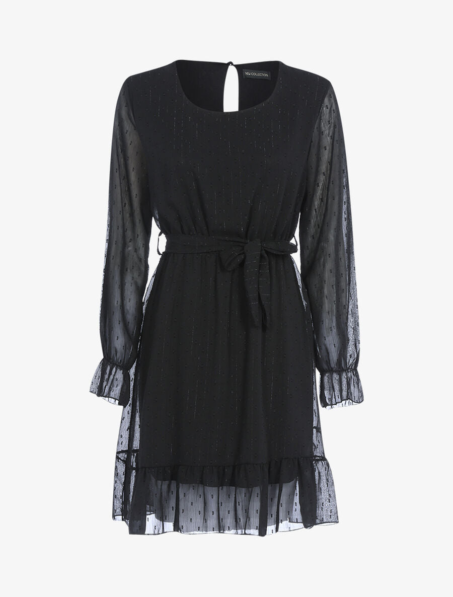 Robe basique à pois brodés - Noir - 1