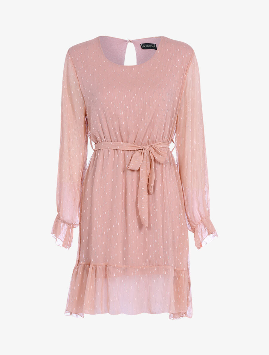 Robe basique à pois brodés - Rose - 1