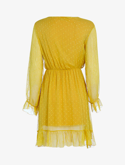 Robe volantée à pois brodés - Moutarde - 2