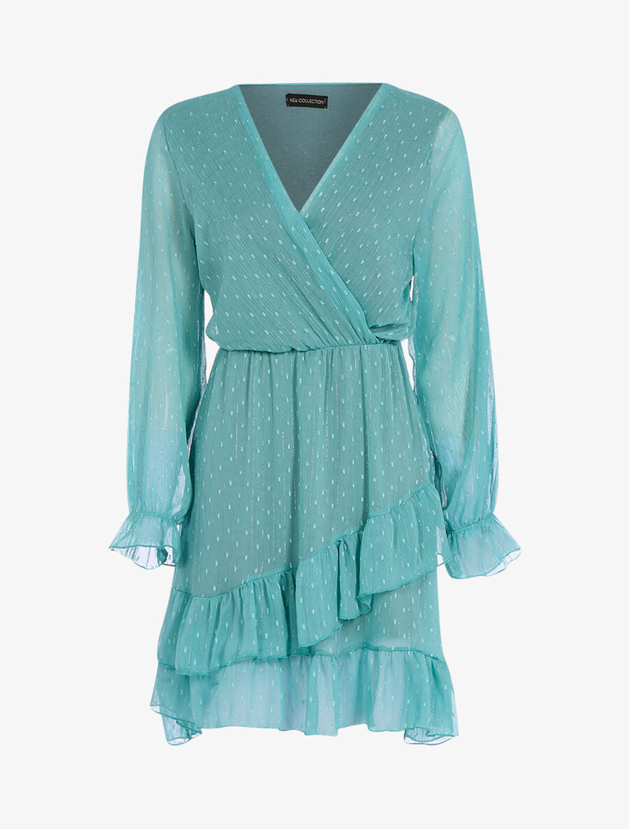 Robe volantée à pois brodés - Turquoise - 1