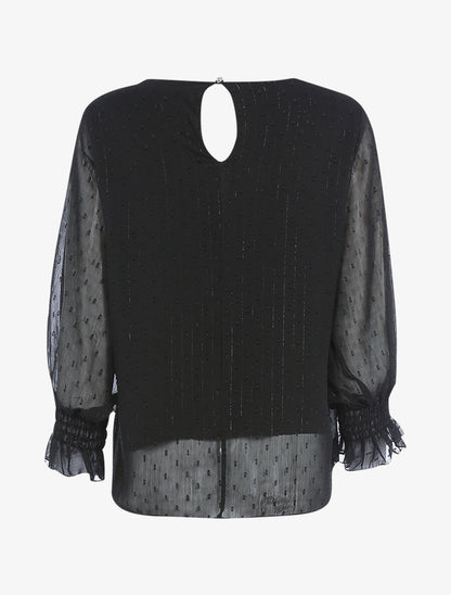 Blouse en voile poignets élastiqués - Noir - 2