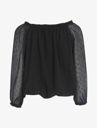 Blouse col élastiqué en voile fin - Noir - 2