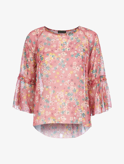 Blouse transparente en voile imprimé - Rose foncé - 1