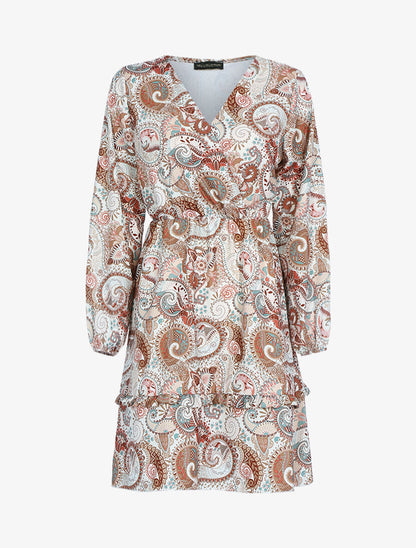 Robe volantée à imprimé cachemire - Beige - 1