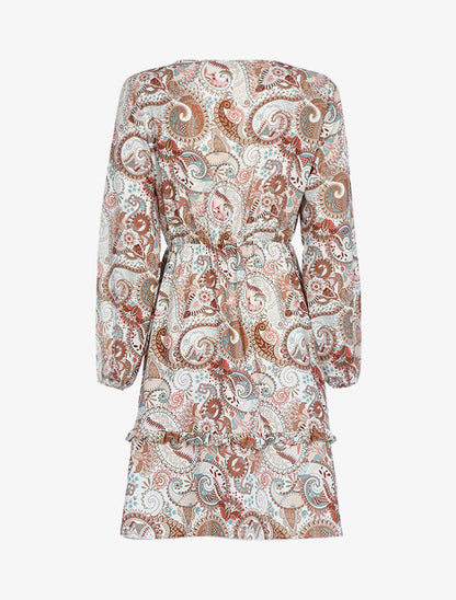 Robe volantée à imprimé cachemire - Beige - 2