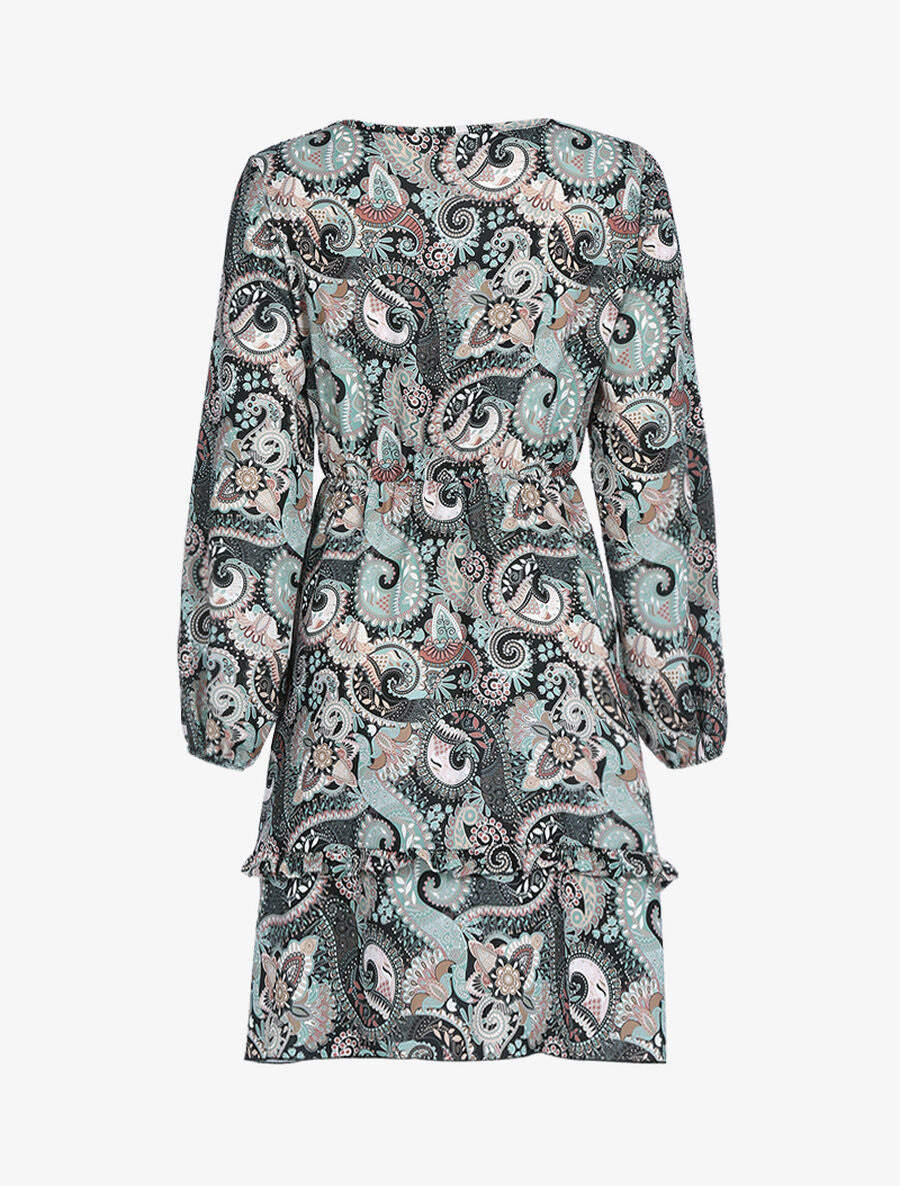 Robe volantée à imprimé cachemire - Noir - 2