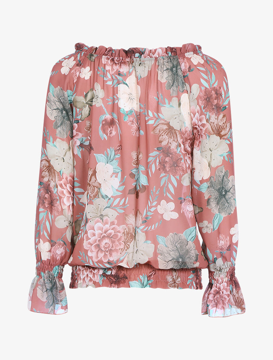 Blouse transparente bas de taille élastiquée - Rose foncé - 2