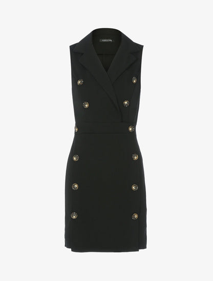 Robe portefeuille à boutons contrastants - Noir - 1