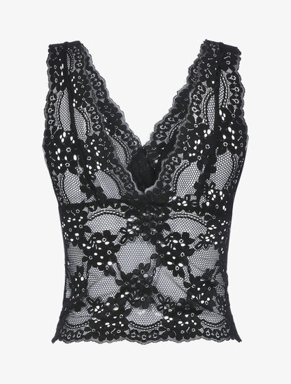 Crop top en dentelle festonnée - Noir - 2