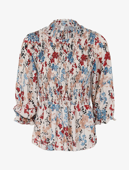 Top imprimé buste élastiqué - Écru - 1