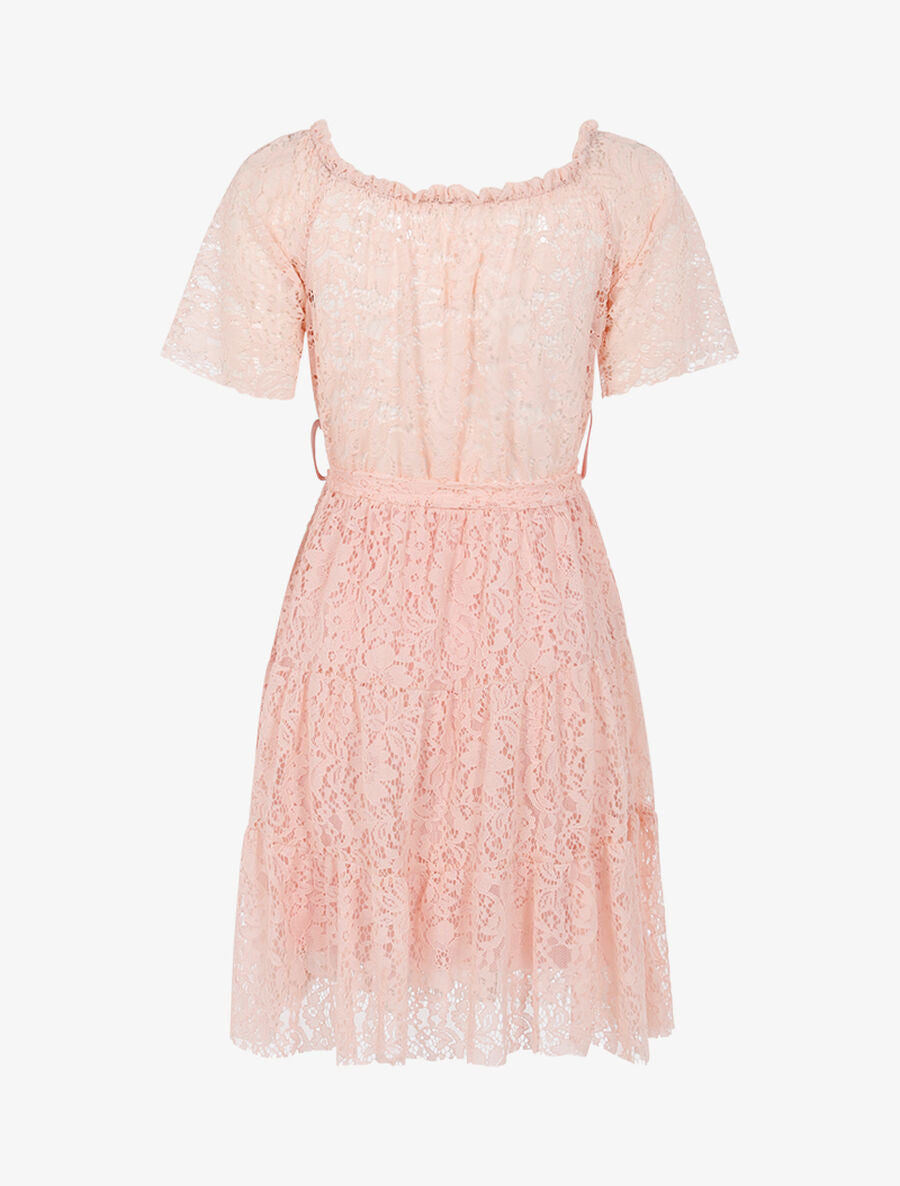 Robe en dentelle fleurie doublée - Rose - 2