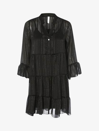 Robe trapèze volantée - Noir - 1