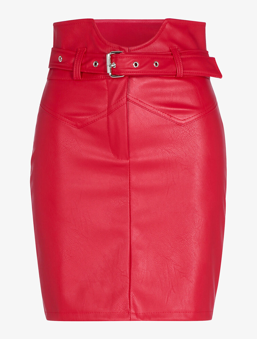 Jupe ceinturée à taille haute - Rouge - 1