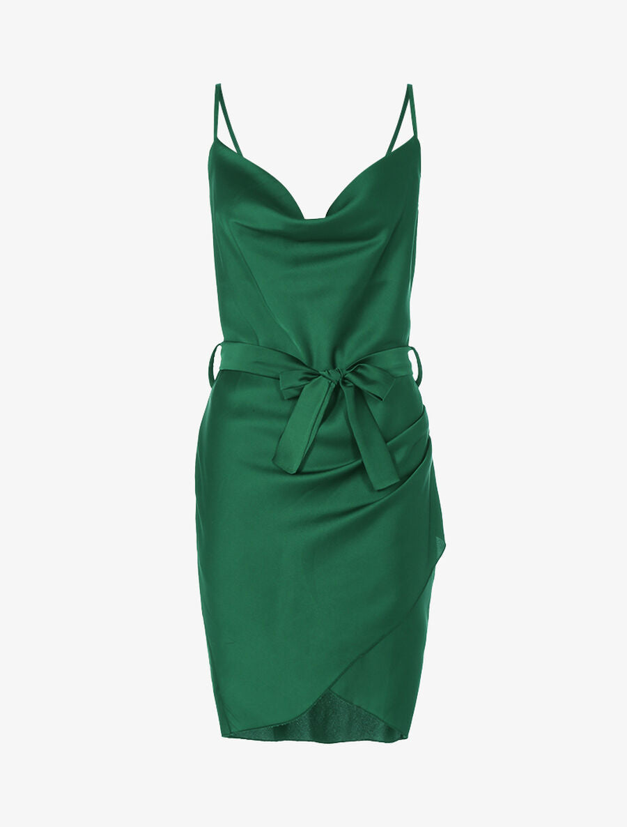 Robe satinée coupe portefeuille - Vert - 1