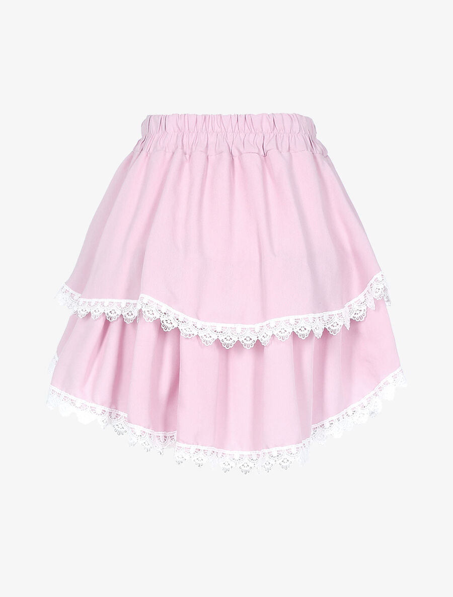 Jupe courte à grands volants - Rose/blanc - 2