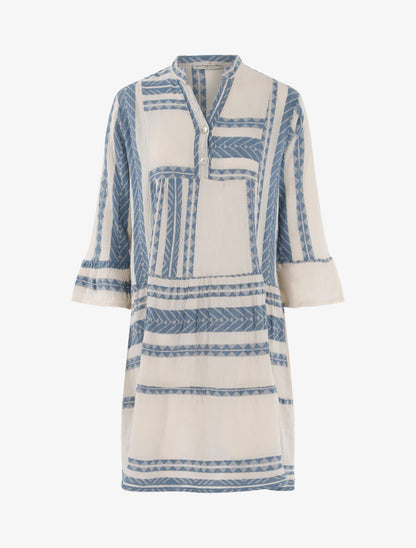 Robe bohème à imprimés - Bleu charrette - 1