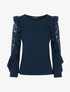 Top à manches en dentelle et volants - Bleu nuit - 1