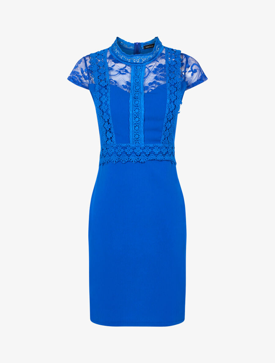 Robe fourreau buste à bandes dentelle - Bleu électrique - 1