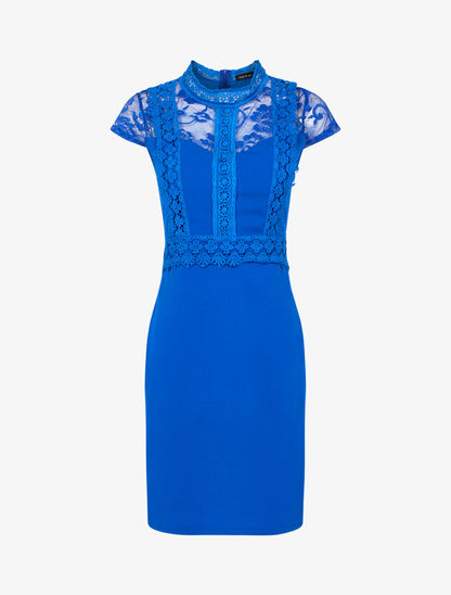 Robe fourreau buste à bandes dentelle - Bleu électrique - 1