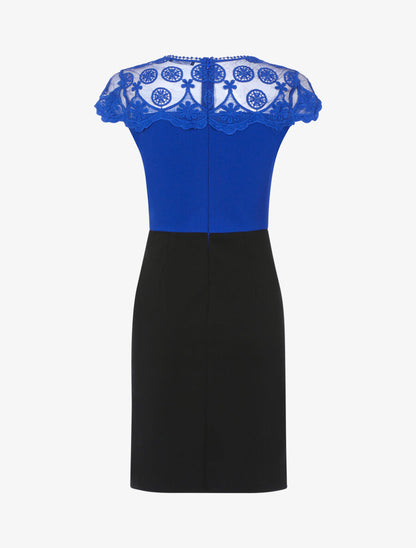 Robe fourreau à haut de buste dentelle - Bleu roi/noir - 2