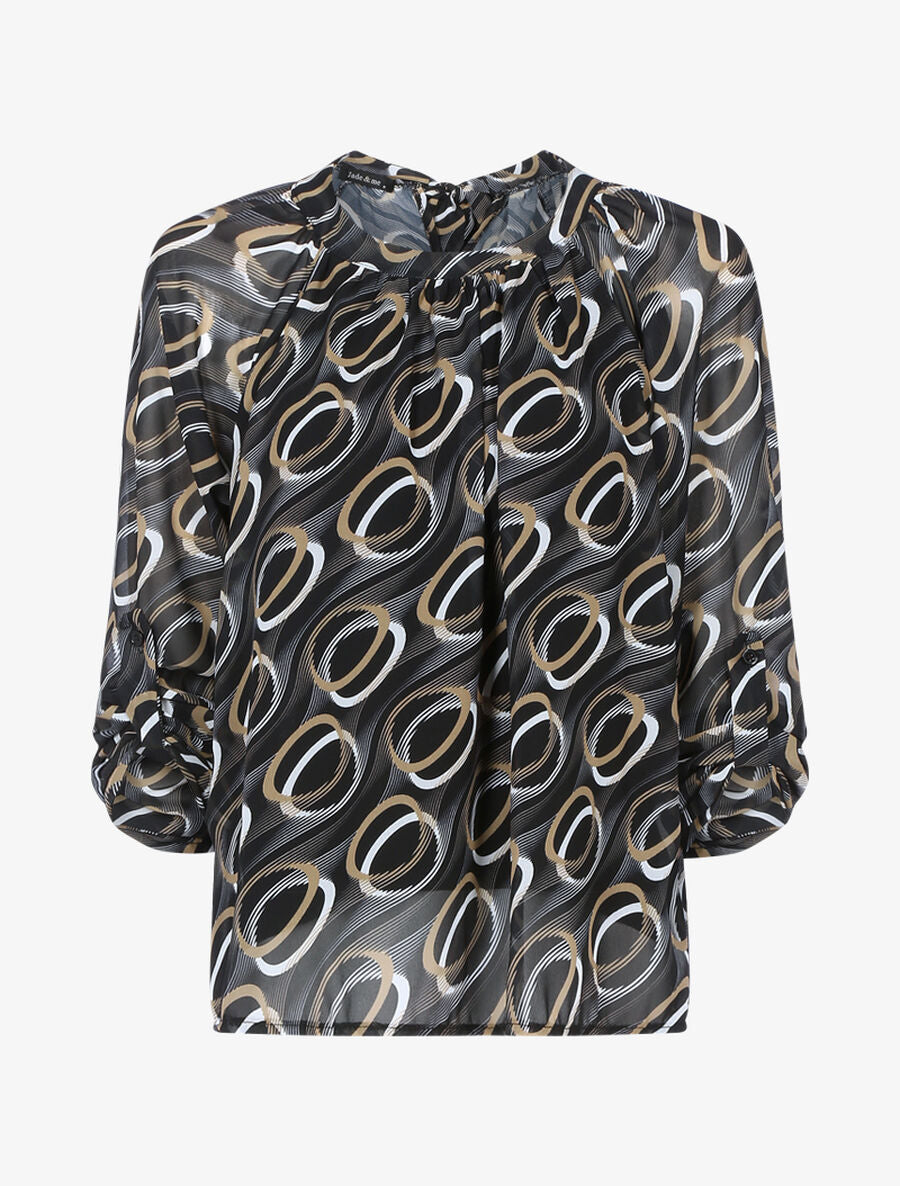 Blouse à imprimés graphiques - Noir - 1