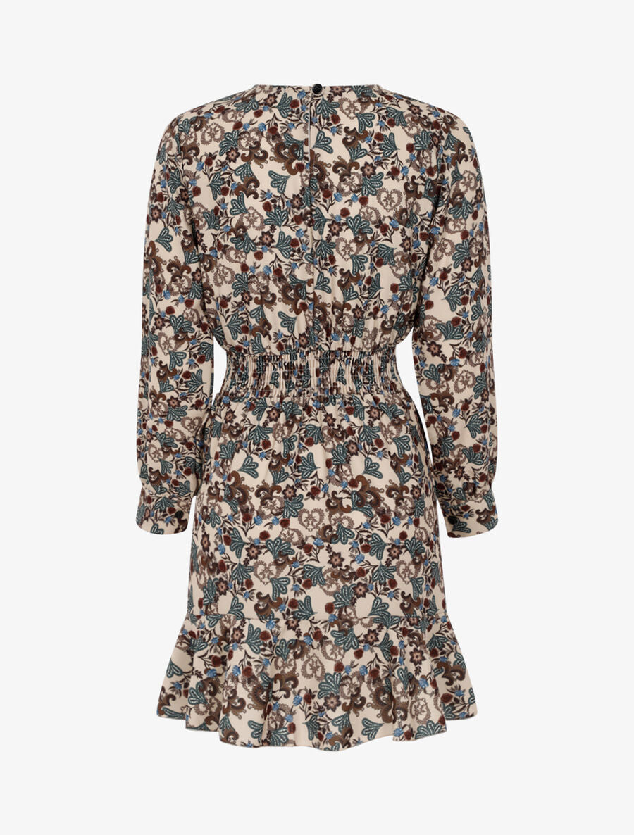Robe courte à imprimé baroque fleuri - Beige - 2