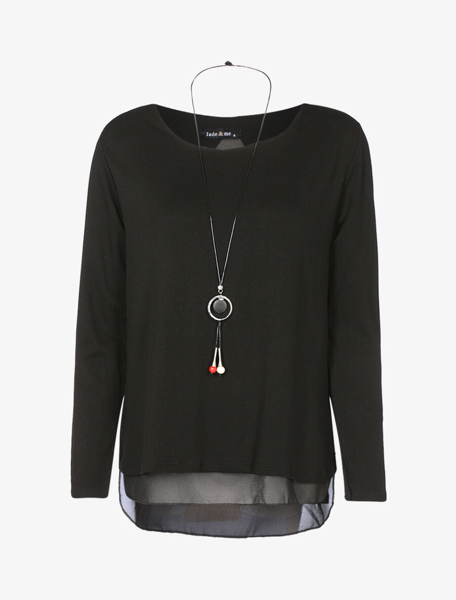 Top à bord en voile et sautoir - Noir - 1