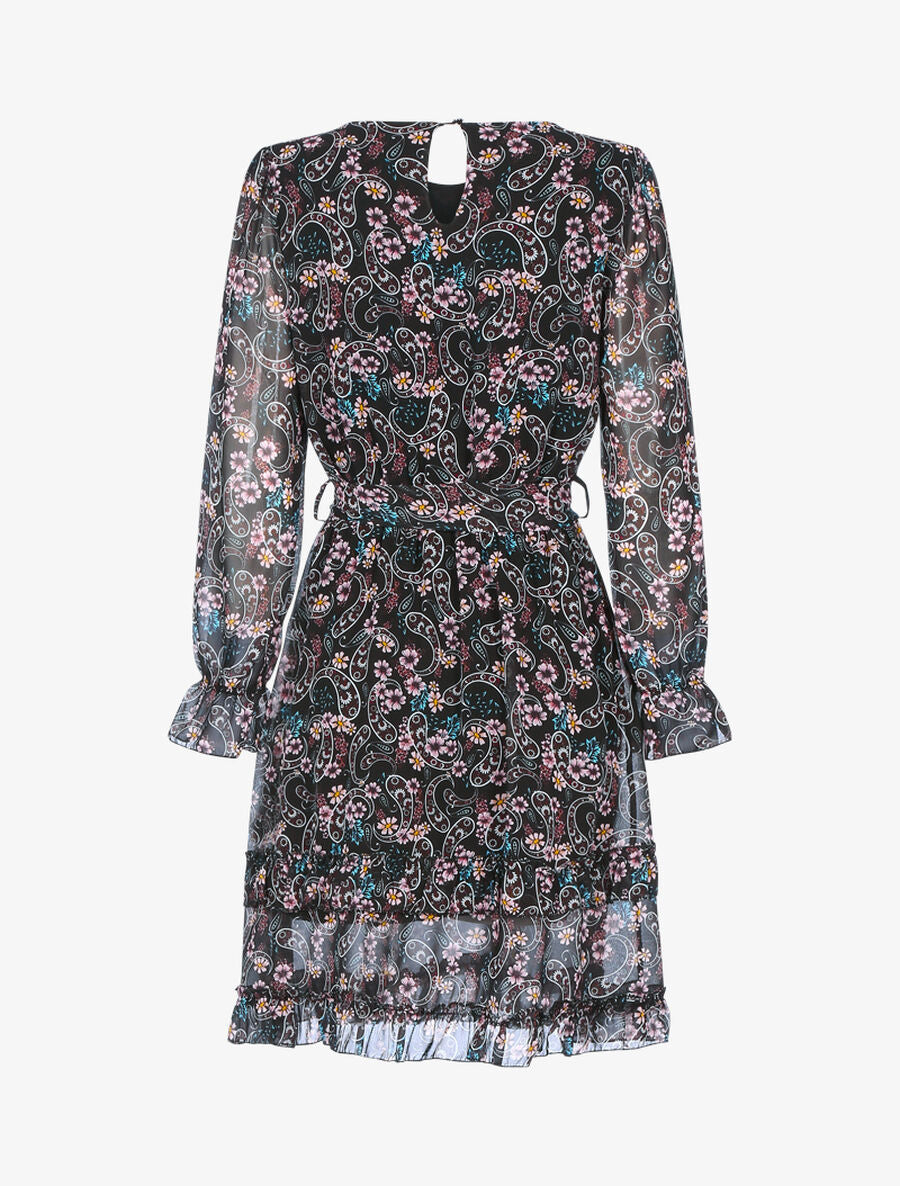 Robe volantée à imprimé fleuri - Noir - 2