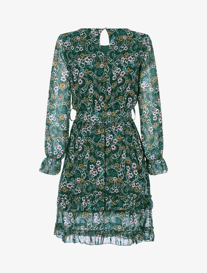 Robe volantée à imprimé fleuri - Vert foncé - 2