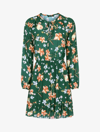 Robe fleurie à buste ajouré - Vert - 1