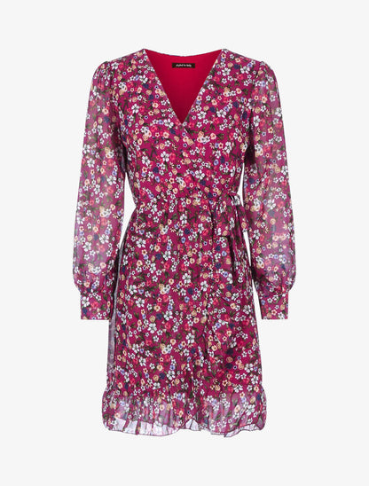 Robe volantée à manches ajourées - Rouge cerise - 1