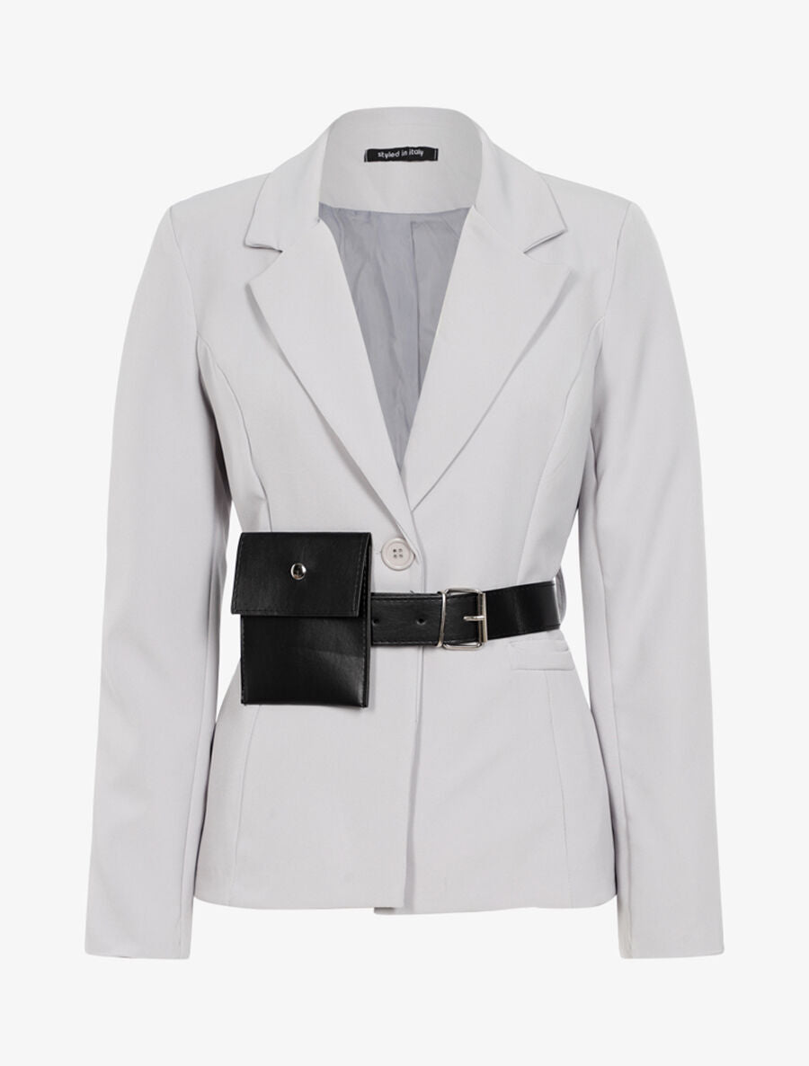 Veste droite à ceinture pochette - Gris - 3