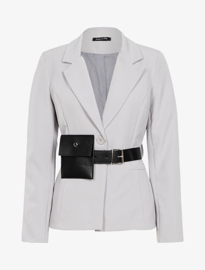 Veste droite à ceinture pochette - Gris - 3