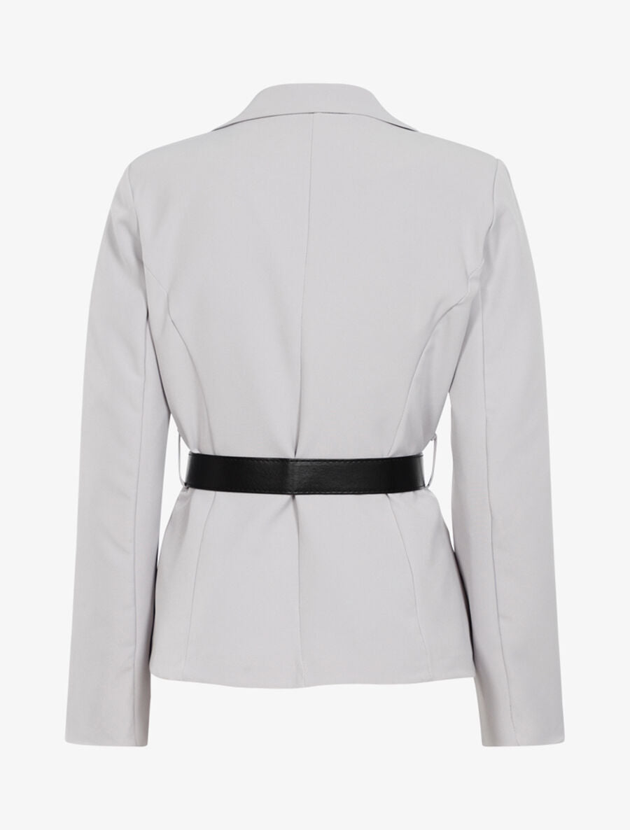 Veste droite à ceinture pochette - Gris - 2