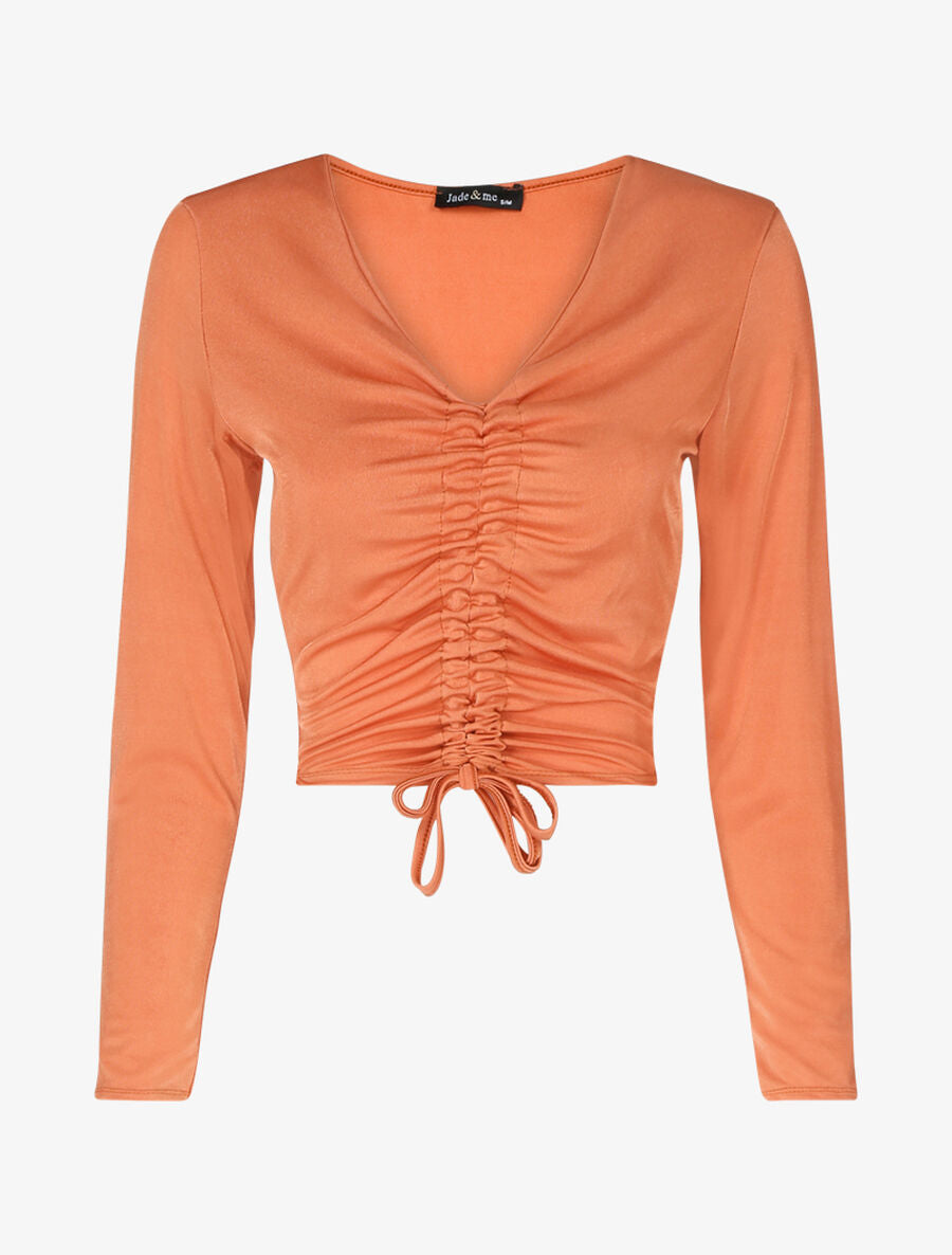 Crop top satiné à cordon de serrage - Orange - 1