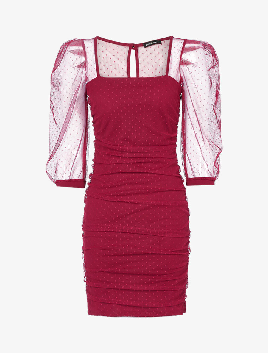 Robe fourreau en tulle à pois - Bordeaux - 1